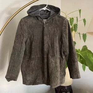 100% suede hooded green jacket